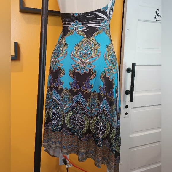 Chelsea Blue White and Green Floral Halter Dress Size M - Picture 10 of 13